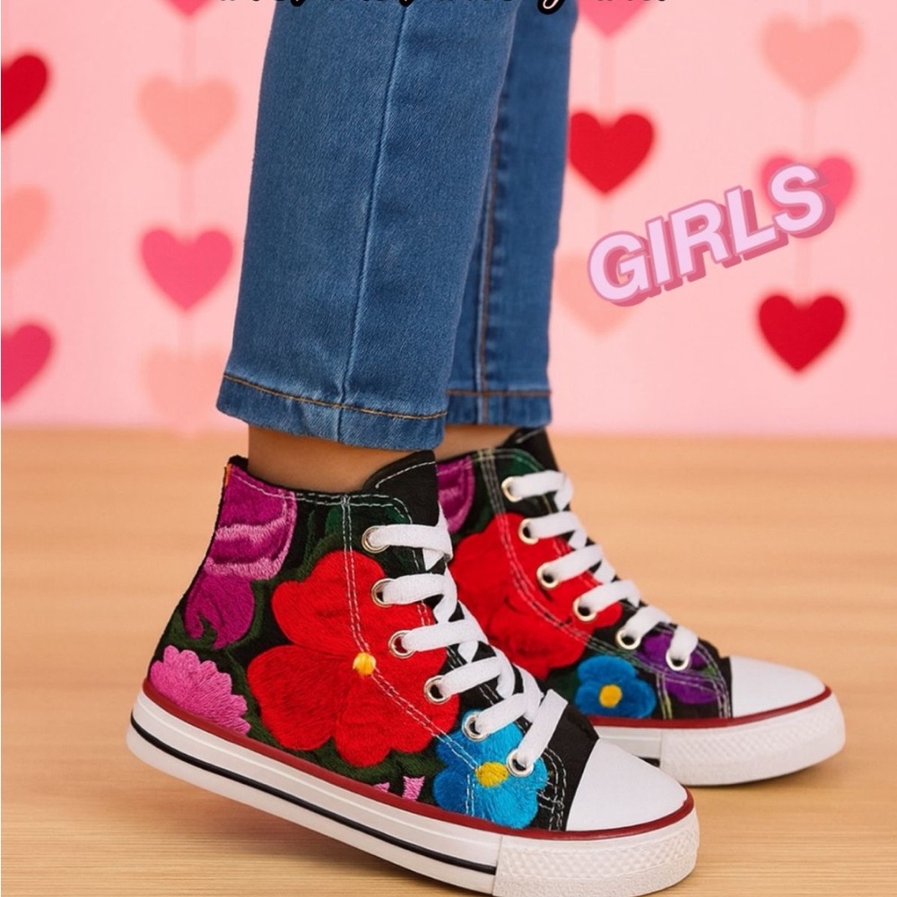 Floral Embroidered High-Top Kids Sneakers